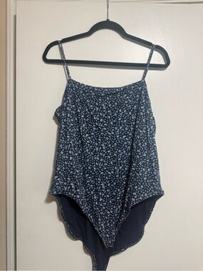 Old Navy Navy Floral Bodysuit with Light Blue Blossoms